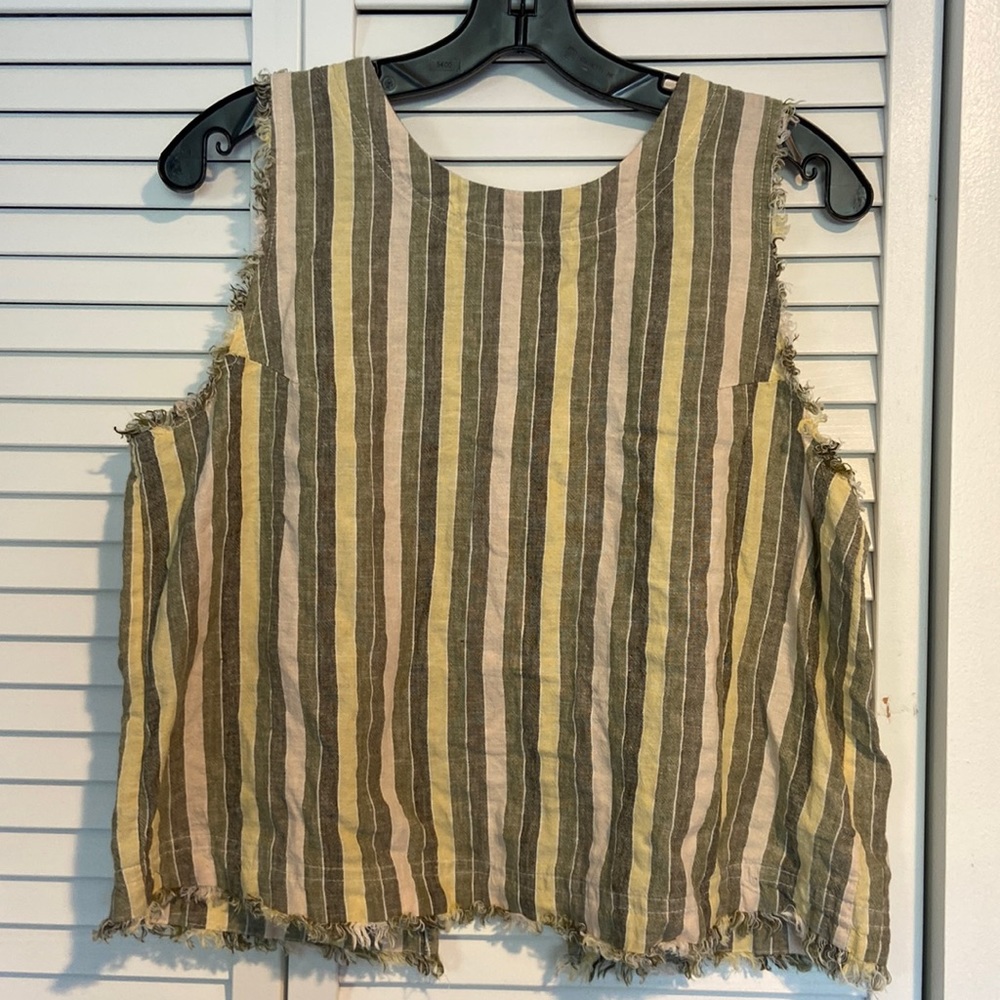 Green and tan blouse